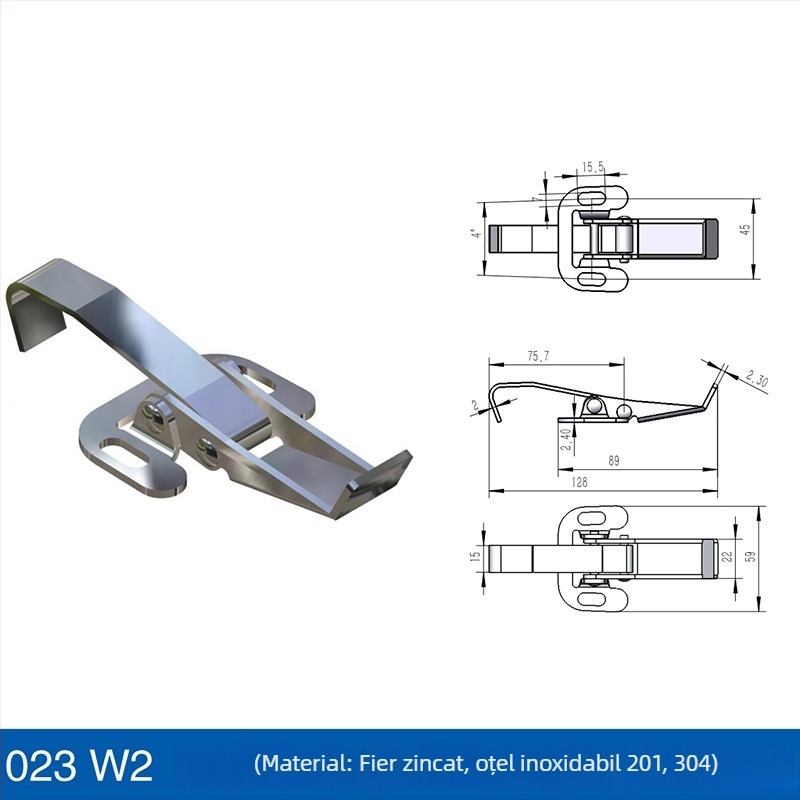 Încuietoare din oțel inoxidabil reglabilă pentru siguranță la mașinile de turnare prin injecție și echipamentele de aspirație vid; model Safety buckle; cârlig lung greu; finisaj: vibrație șlefuită