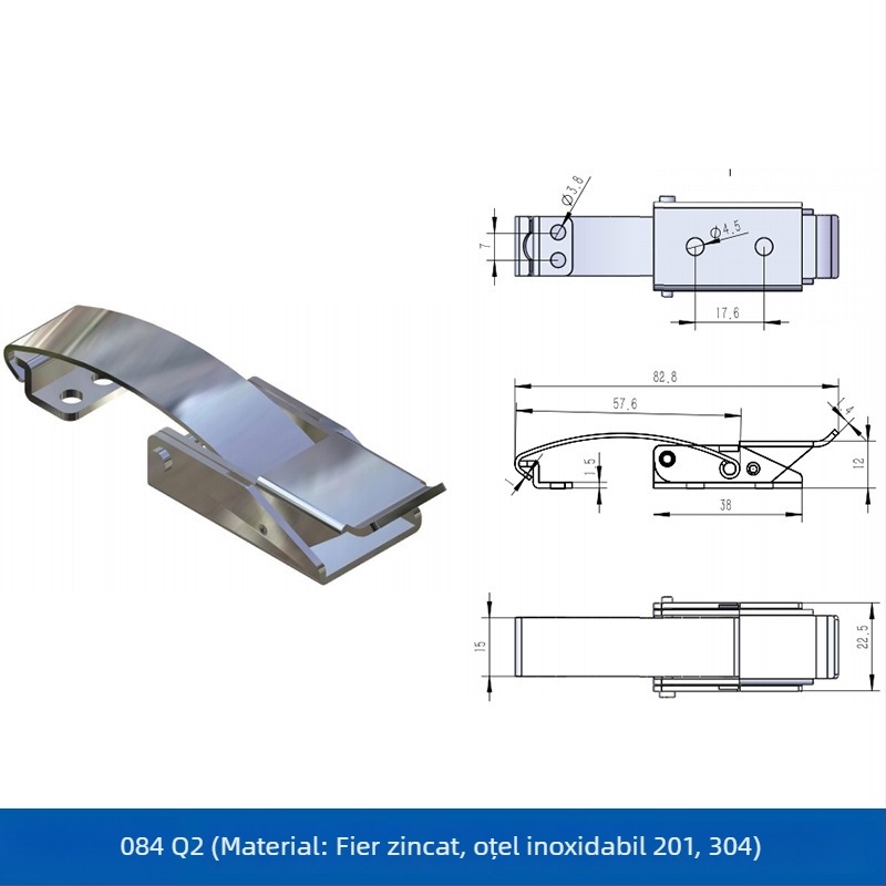 Încuietoare din oțel inoxidabil reglabilă pentru siguranță la mașinile de turnare prin injecție și echipamentele de aspirație vid; model Safety buckle; cârlig lung greu; finisaj: vibrație șlefuită