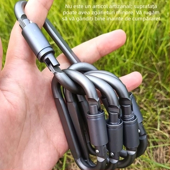 Carabineră tip D din oțel inoxidabil pentru activități în aer liber, camping și alpinism, cârlig rapid