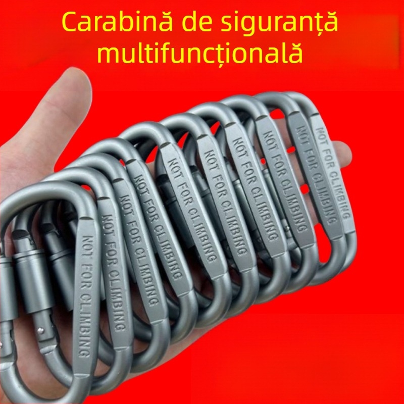 Carabineră tip D din oțel inoxidabil pentru activități în aer liber, camping și alpinism, cârlig rapid