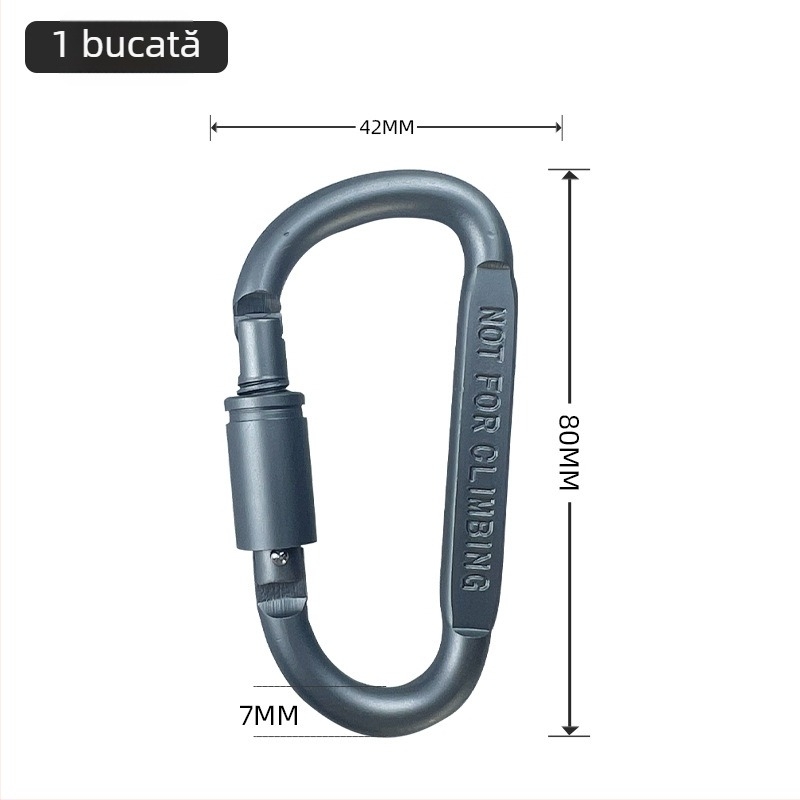 Carabineră tip D din oțel inoxidabil pentru activități în aer liber, camping și alpinism, cârlig rapid