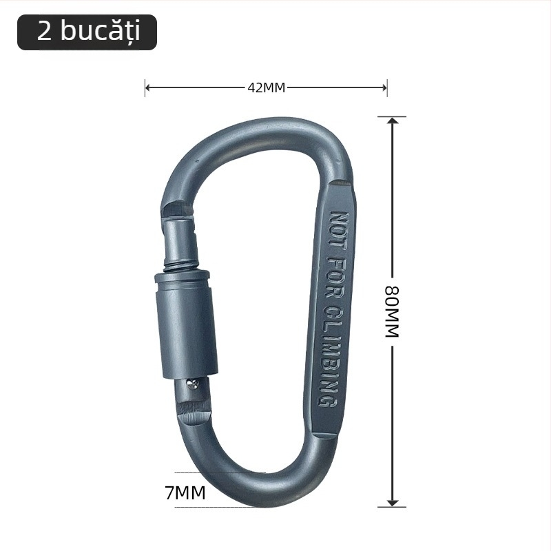 Carabineră tip D din oțel inoxidabil pentru activități în aer liber, camping și alpinism, cârlig rapid