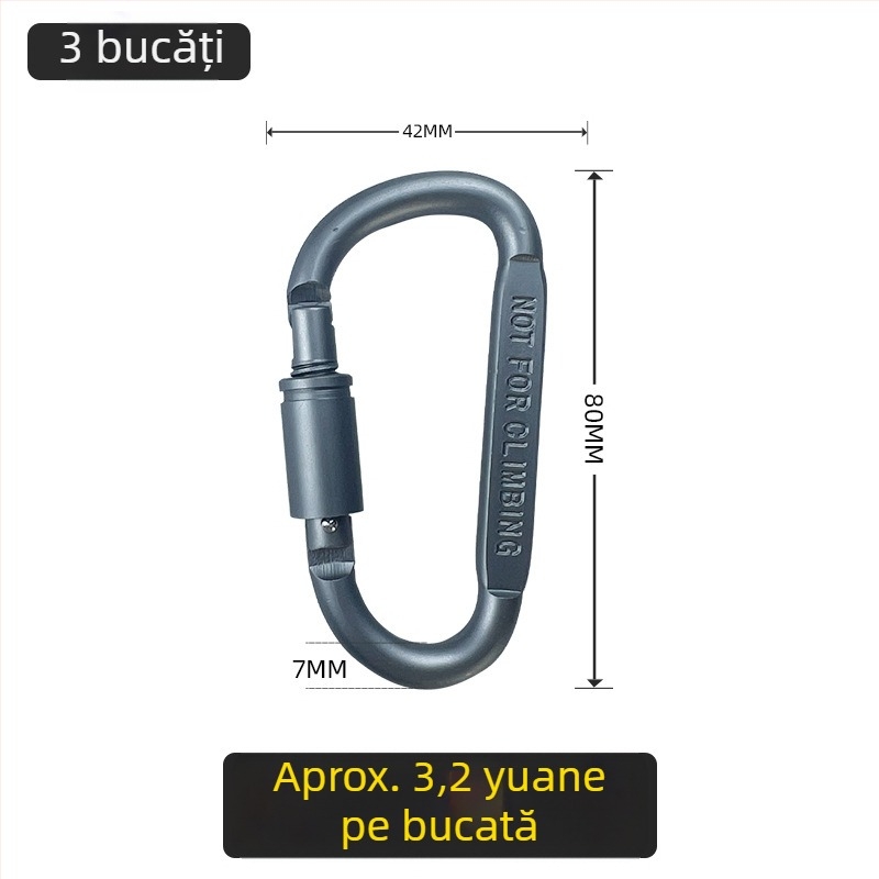 Carabineră tip D din oțel inoxidabil pentru activități în aer liber, camping și alpinism, cârlig rapid