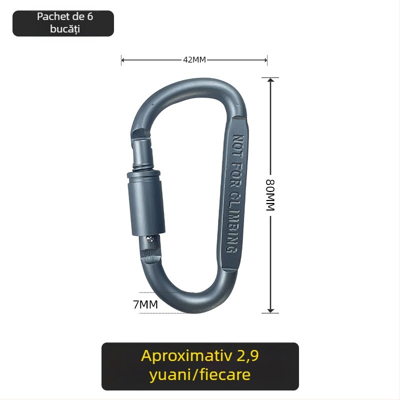 Carabineră tip D din oțel inoxidabil pentru activități în aer liber, camping și alpinism, cârlig rapid