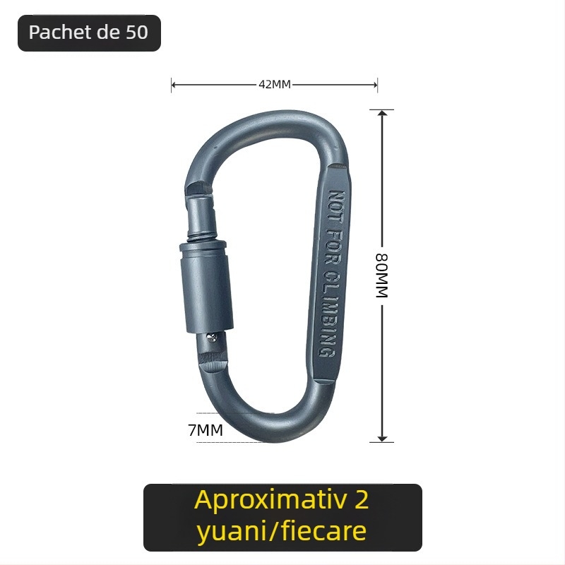 Carabineră tip D din oțel inoxidabil pentru activități în aer liber, camping și alpinism, cârlig rapid