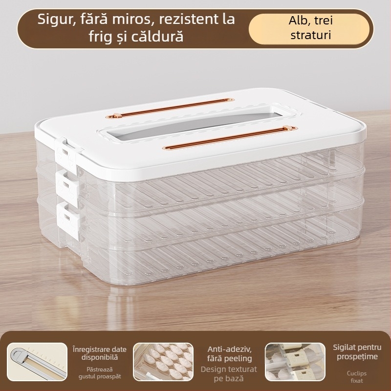 Cutie de depozitare pentru dumplings – plastic alimentar, marca Hani, stil simplu și modern, design stivuabil