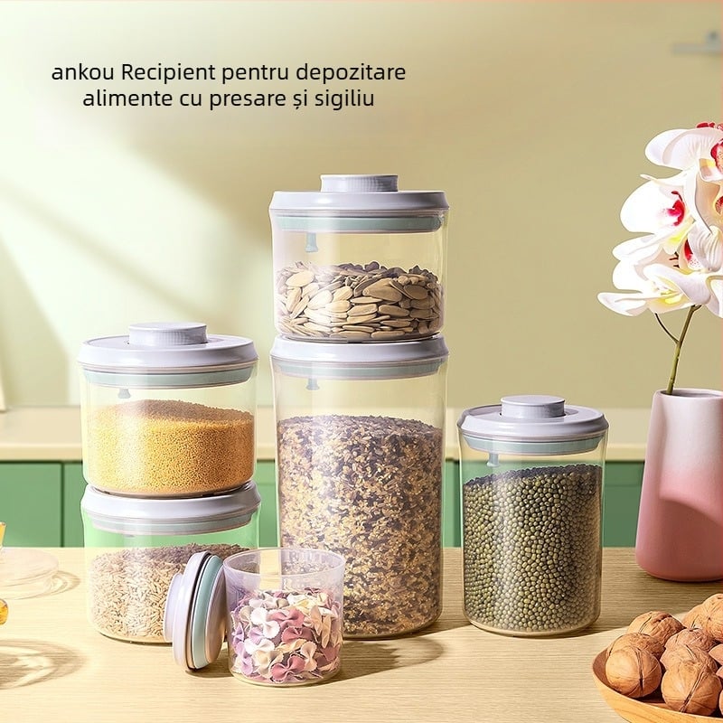Ankou Cutie de depozitare a alimentelor, etanșare prin apăsare, din plastic, 1–2 L, pentru gustări și cereale