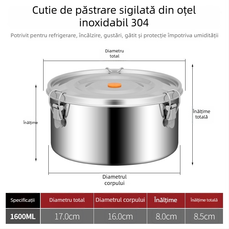 Cutie de prânz din oțel inoxidabil 304, alimentar, sigilată și etanșă; cutie pentru păstrarea în frigider, cutie pentru fructe, set de picnic în aer liber