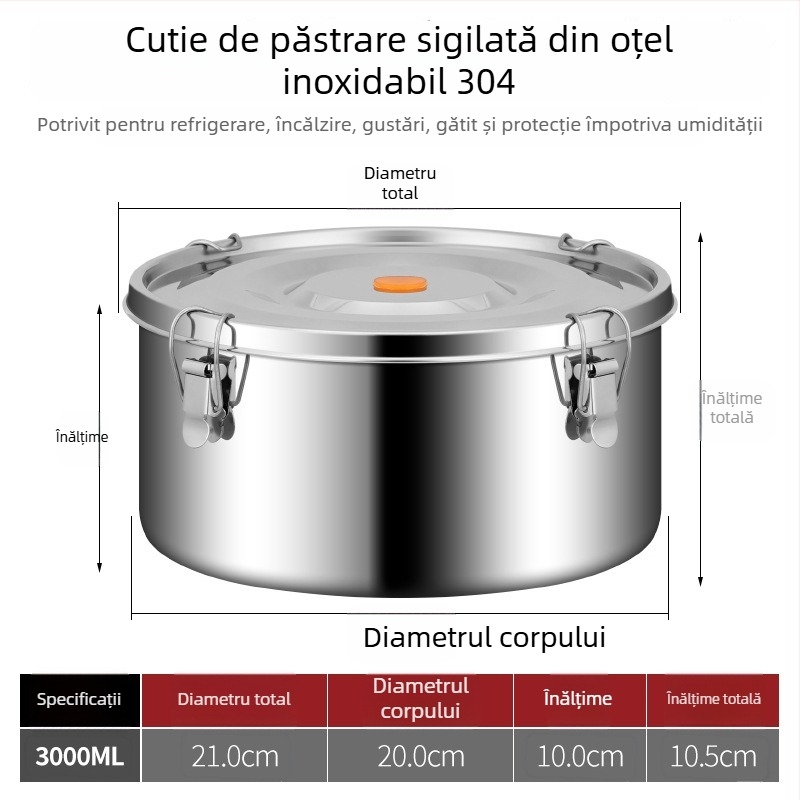 Cutie de prânz din oțel inoxidabil 304, alimentar, sigilată și etanșă; cutie pentru păstrarea în frigider, cutie pentru fructe, set de picnic în aer liber