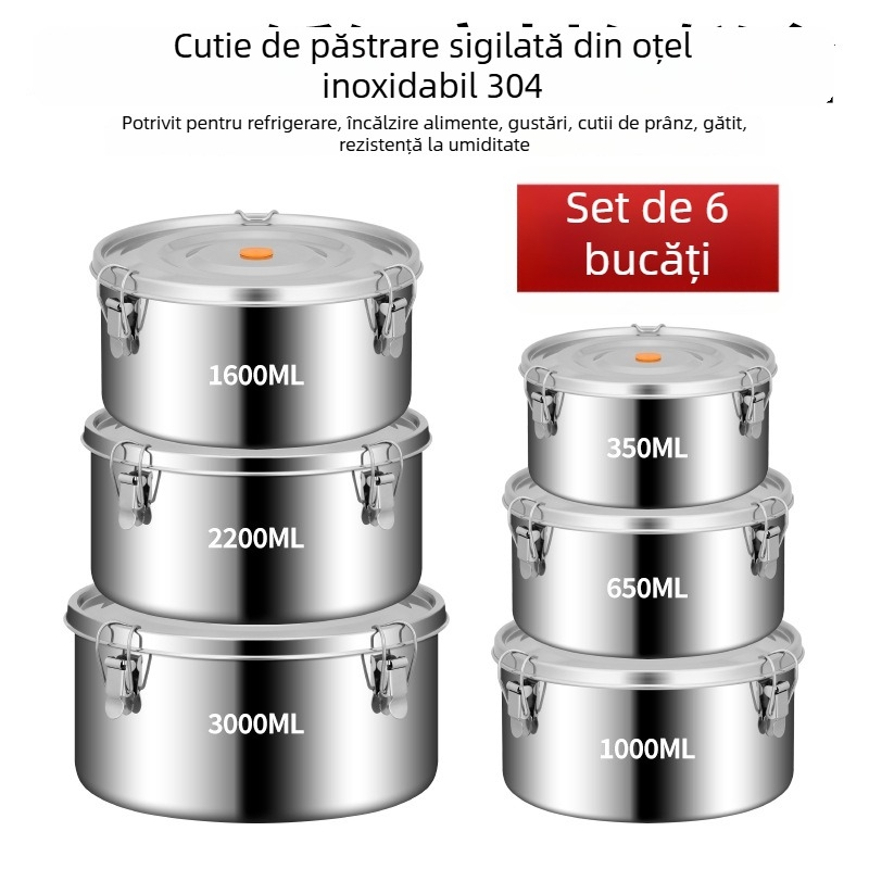 Cutie de prânz din oțel inoxidabil 304, alimentar, sigilată și etanșă; cutie pentru păstrarea în frigider, cutie pentru fructe, set de picnic în aer liber