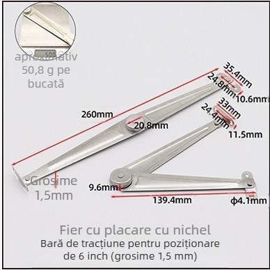 Știft de ușă pentru dulap, 6 inch, aliaj pliat, cu suport de poziționare