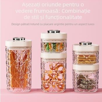 Recipient plastic de depozitare cu capac etanș, transparent, 301–500 ml, potrivit pentru cereale, nuci, ceai și gustări, stil modern minimalist