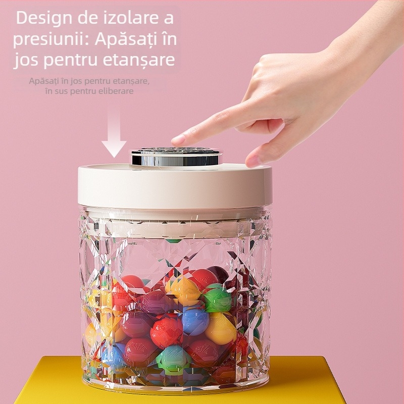 Recipient plastic de depozitare cu capac etanș, transparent, 301–500 ml, potrivit pentru cereale, nuci, ceai și gustări, stil modern minimalist