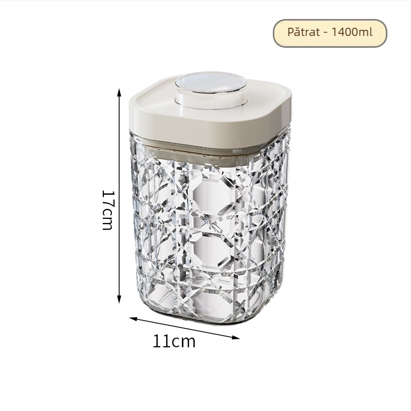 Recipient plastic de depozitare cu capac etanș, transparent, 301–500 ml, potrivit pentru cereale, nuci, ceai și gustări, stil modern minimalist