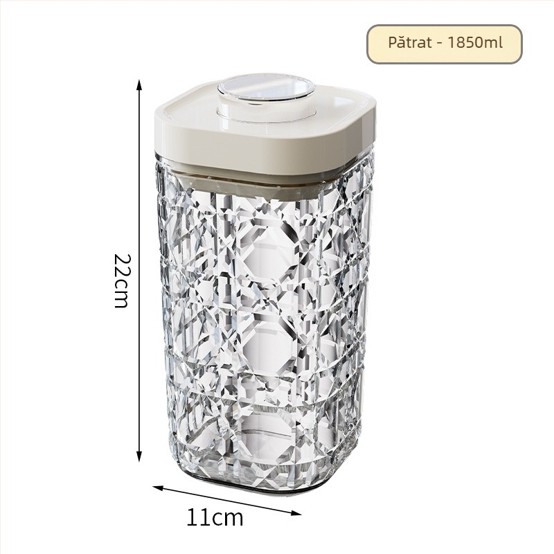 Recipient plastic de depozitare cu capac etanș, transparent, 301–500 ml, potrivit pentru cereale, nuci, ceai și gustări, stil modern minimalist