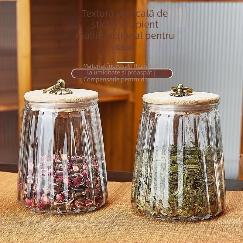 Borcan de ceai din sticlă cu capac - transparent, rezistent la căldură, rotund, 301-500 ml