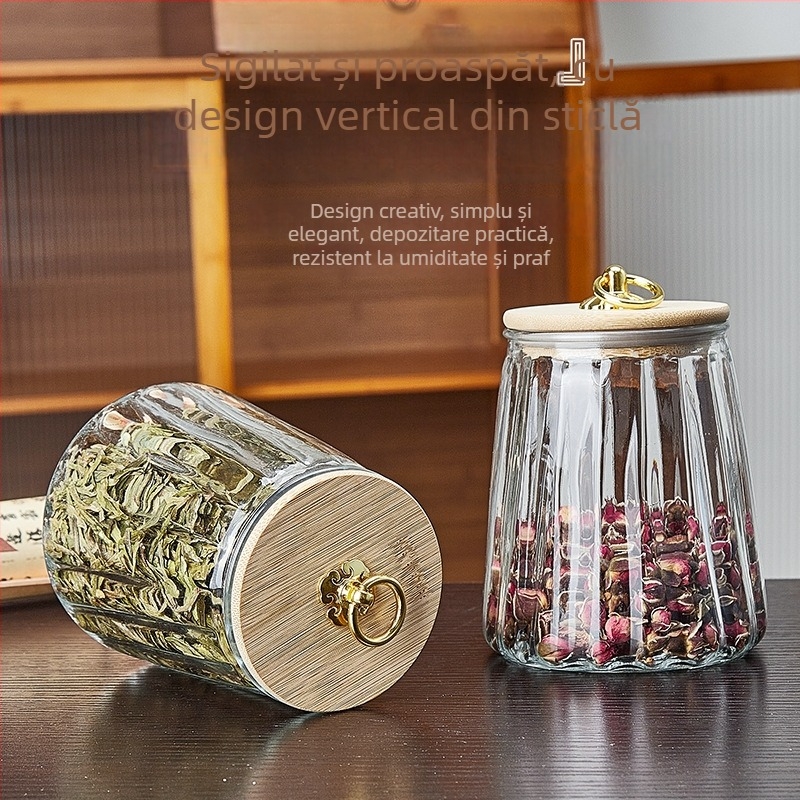 Borcan de ceai din sticlă cu capac - transparent, rezistent la căldură, rotund, 301-500 ml