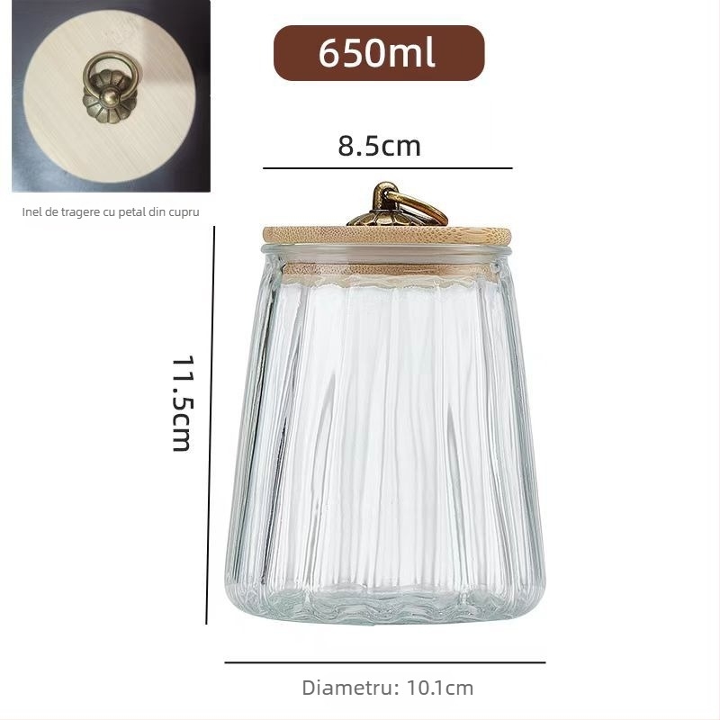 Borcan de ceai din sticlă cu capac - transparent, rezistent la căldură, rotund, 301-500 ml
