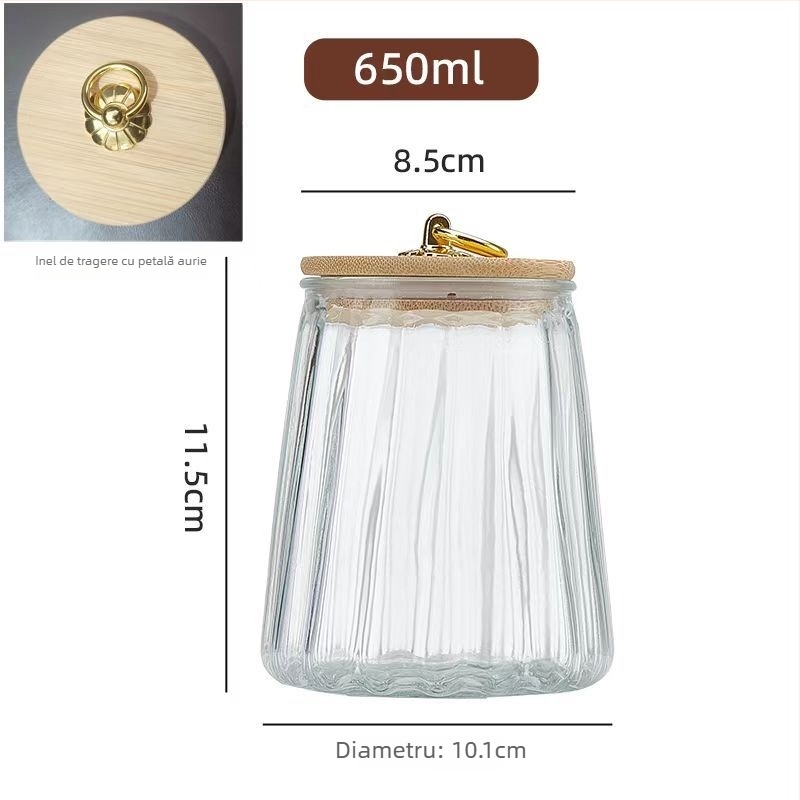 Borcan de ceai din sticlă cu capac - transparent, rezistent la căldură, rotund, 301-500 ml