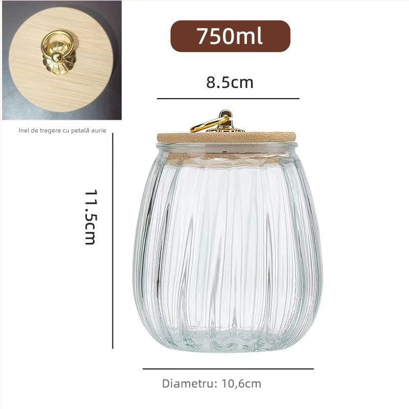 Borcan de ceai din sticlă cu capac - transparent, rezistent la căldură, rotund, 301-500 ml