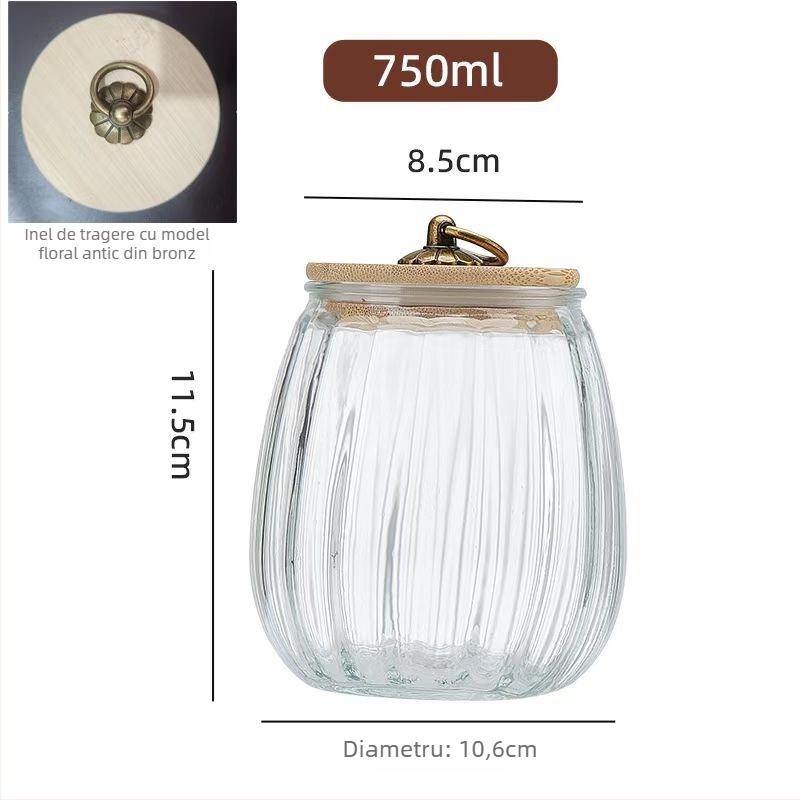 Borcan de ceai din sticlă cu capac - transparent, rezistent la căldură, rotund, 301-500 ml