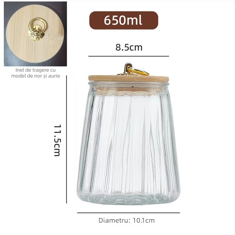 Borcan de ceai din sticlă cu capac - transparent, rezistent la căldură, rotund, 301-500 ml