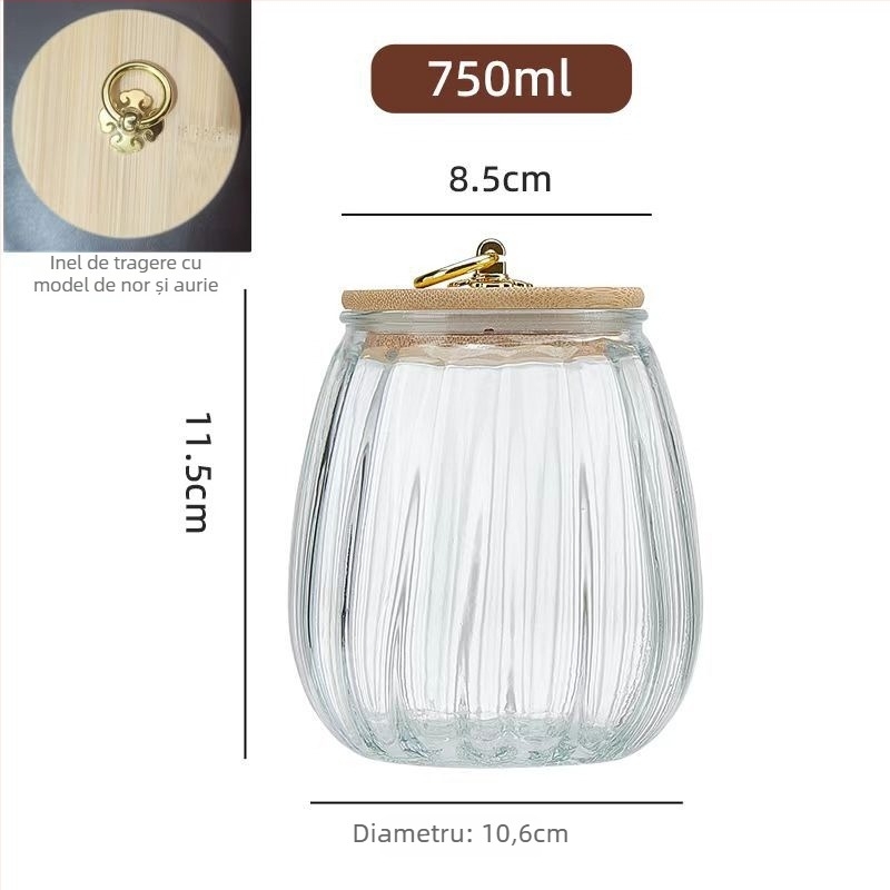 Borcan de ceai din sticlă cu capac - transparent, rezistent la căldură, rotund, 301-500 ml