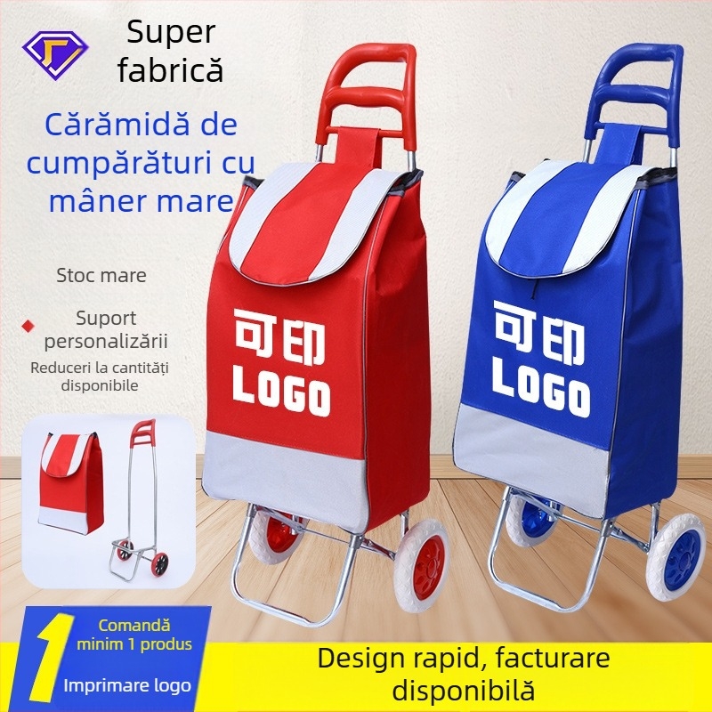 Căruț de cumpărături pliabil cu două roți, cadru din fier, capacitate 30 kg