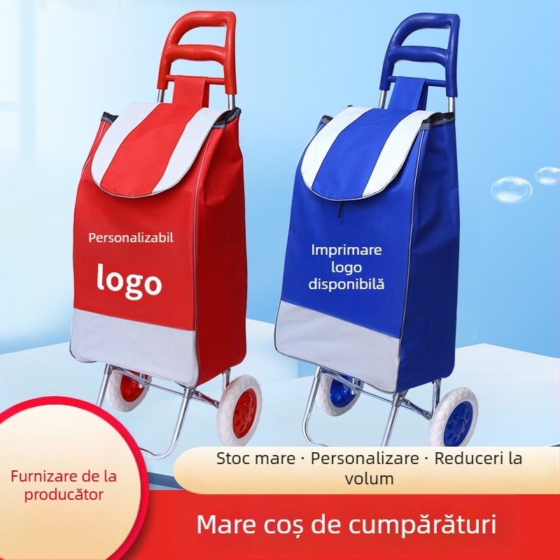 Căruț de cumpărături pliabil cu două roți, cadru din fier, capacitate 30 kg
