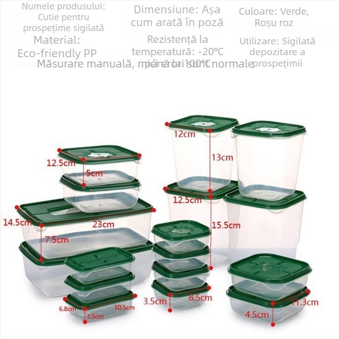 Cutie pentru păstrarea alimentelor (din plastic, pătrată, capacitate sub 300 ml, 24 buc., nu este compatibilă cu cuptorul cu microunde)