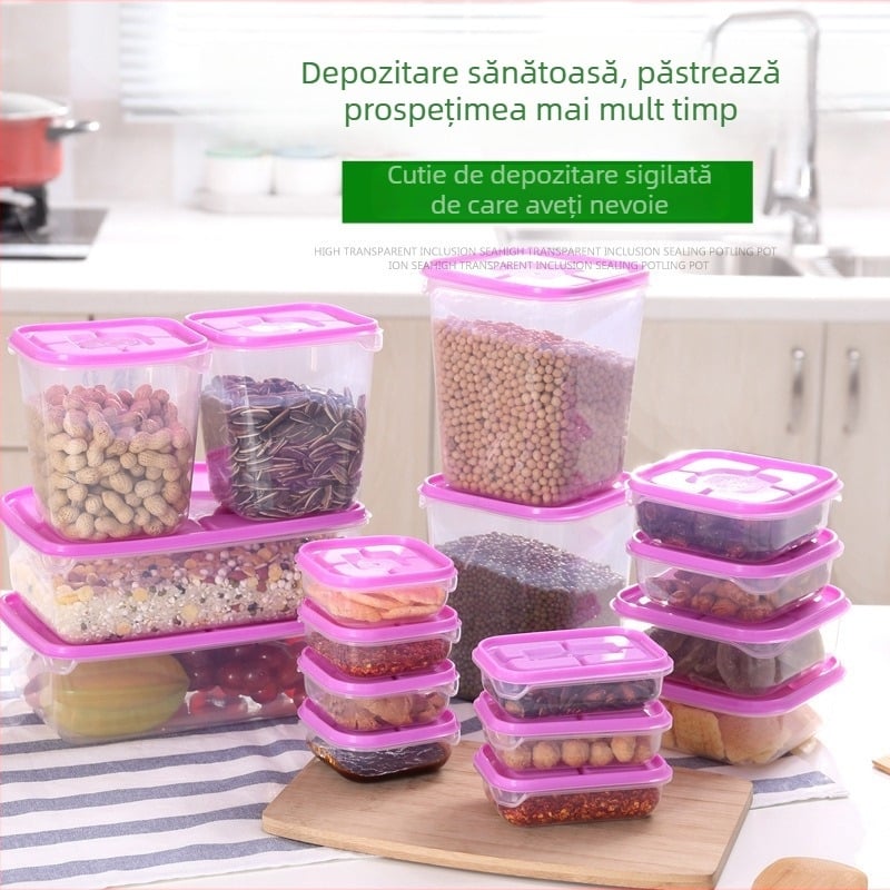 Cutie pentru păstrarea alimentelor (din plastic, pătrată, capacitate sub 300 ml, 24 buc., nu este compatibilă cu cuptorul cu microunde)
