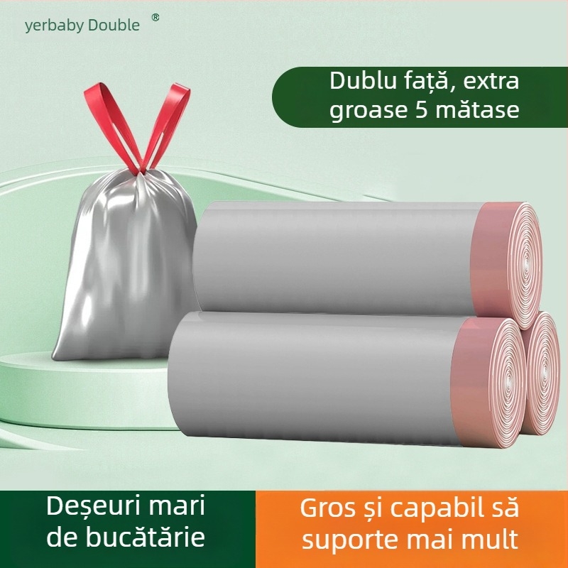 Sac de gunoi din PE, cu șnur, gros, de unică folosință