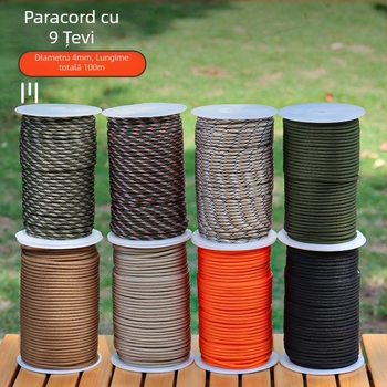 Șnur paracord pentru exterior, 100 m lungime, diametru 4 mm, 9-miez 550 cord pentru camping, alpinism și salvare