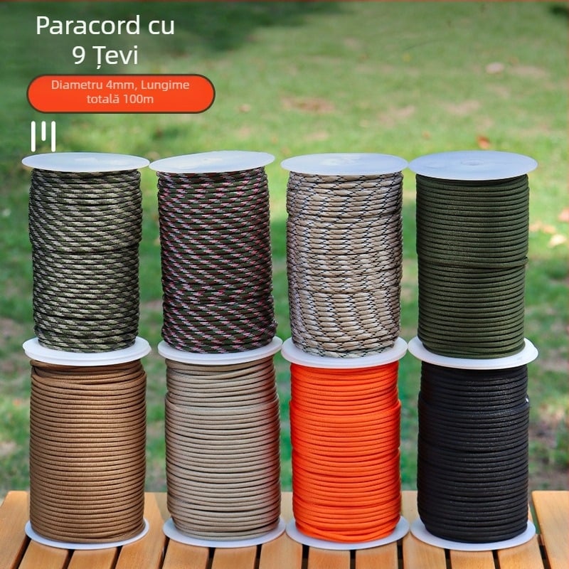 Șnur paracord pentru exterior, 100 m lungime, diametru 4 mm, 9-miez 550 cord pentru camping, alpinism și salvare