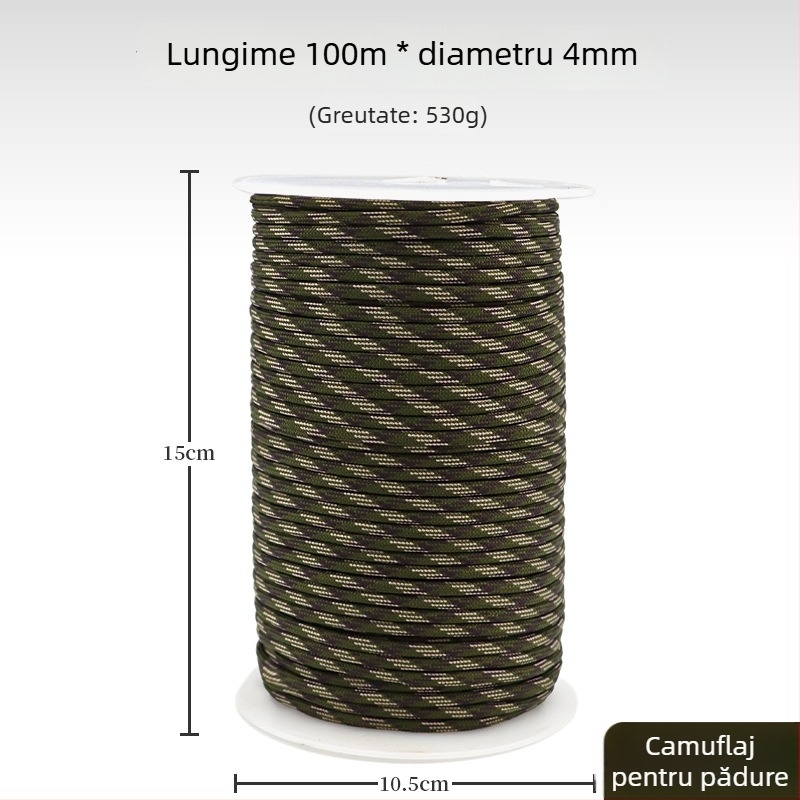 Șnur paracord pentru exterior, 100 m lungime, diametru 4 mm, 9-miez 550 cord pentru camping, alpinism și salvare