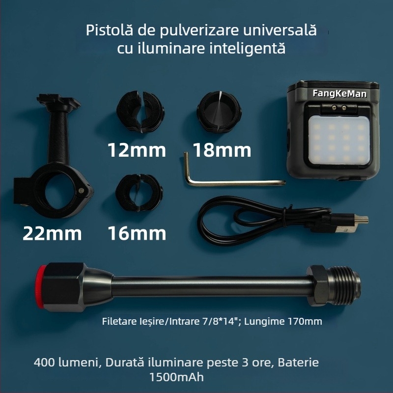 Pistol de pulverizare cu încărcare inteligentă, lumina LED pentru iluminare de umplere, luminozitate înaltă, autonomie mare a bateriei, rezistent la apă