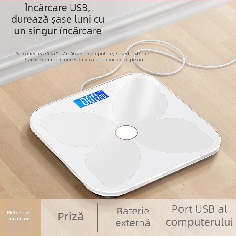 Cântar de grăsime corporală TCL 6039-SY, capacitate 180 kg, afișaj LED de 3 inchi, alimentare USB, analiză grăsime și apă, sticlă temperată