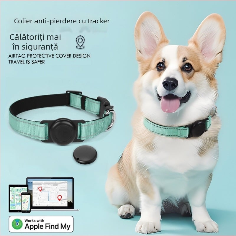 Guler pentru câine cu protecție Airtag și GPS locator, Fb105, 240mAh, 100 g, nylon, urmărire și alarmă