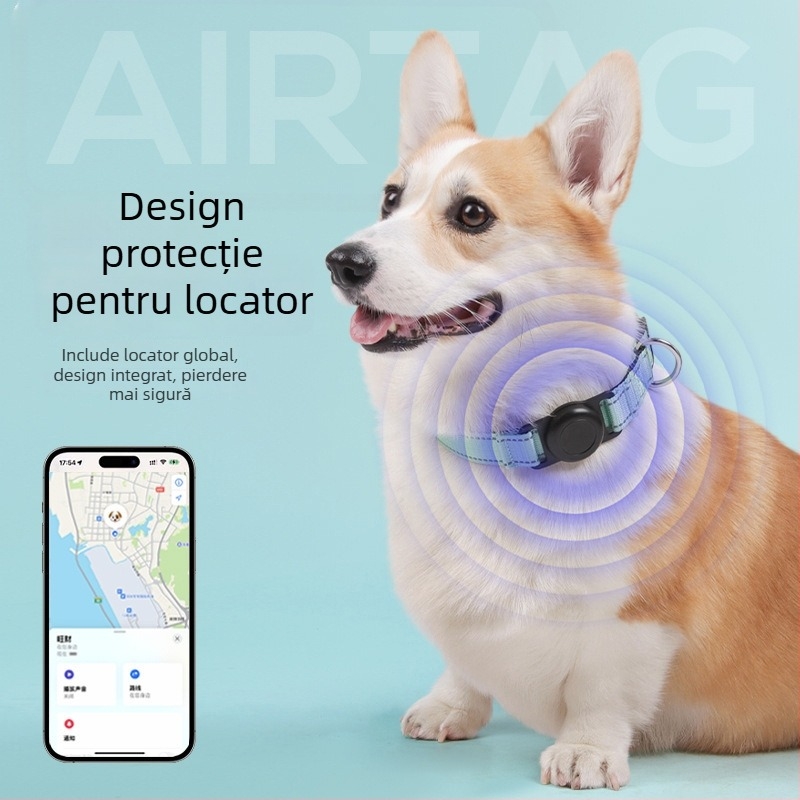 Guler pentru câine cu protecție Airtag și GPS locator, Fb105, 240mAh, 100 g, nylon, urmărire și alarmă