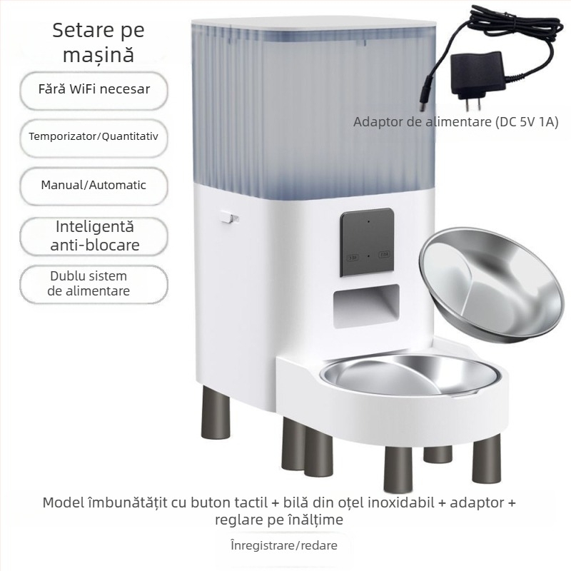 Hrănitor inteligent pentru animale de companie cu două boluri, porții programate, alimentare de la distanță și monitorizare vizuală prin WiFi