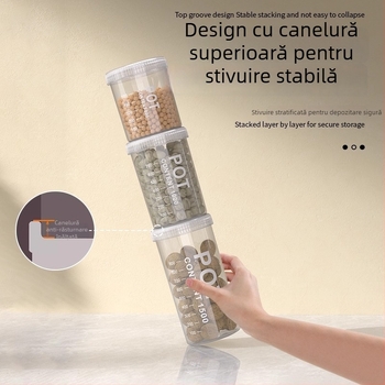Recipient cilindric, transparent din plastic, etanș pentru depozitare alimentară, pentru condimente, fasole, nuci și cereale, 800–1000 ml
