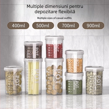 Recipient cilindric, transparent din plastic, etanș pentru depozitare alimentară, pentru condimente, fasole, nuci și cereale, 800–1000 ml