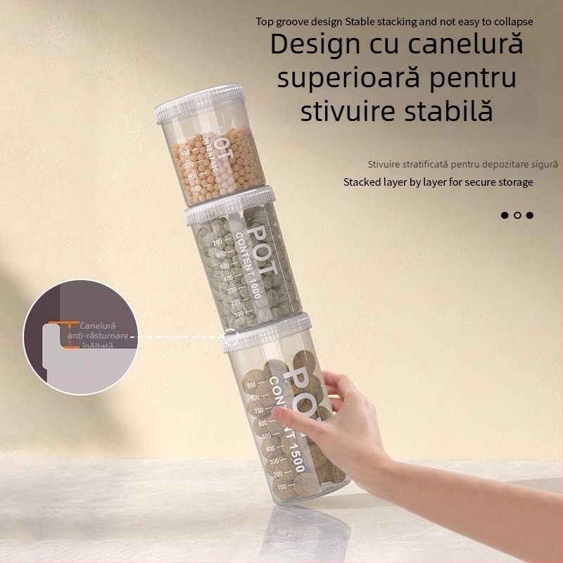 Recipient cilindric, transparent din plastic, etanș pentru depozitare alimentară, pentru condimente, fasole, nuci și cereale, 800–1000 ml