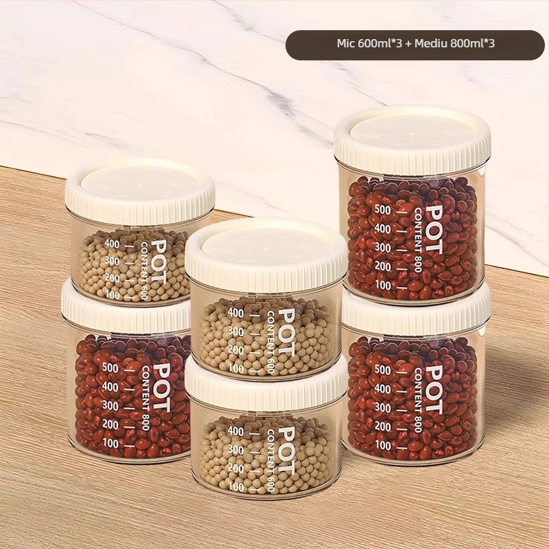 Recipient cilindric, transparent din plastic, etanș pentru depozitare alimentară, pentru condimente, fasole, nuci și cereale, 800–1000 ml