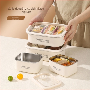 Cutie prânz din oțel inoxidabil 304, pătrată, menține prospețimea, compatibilă cu cuptorul cu microunde, pentru birou și școală
