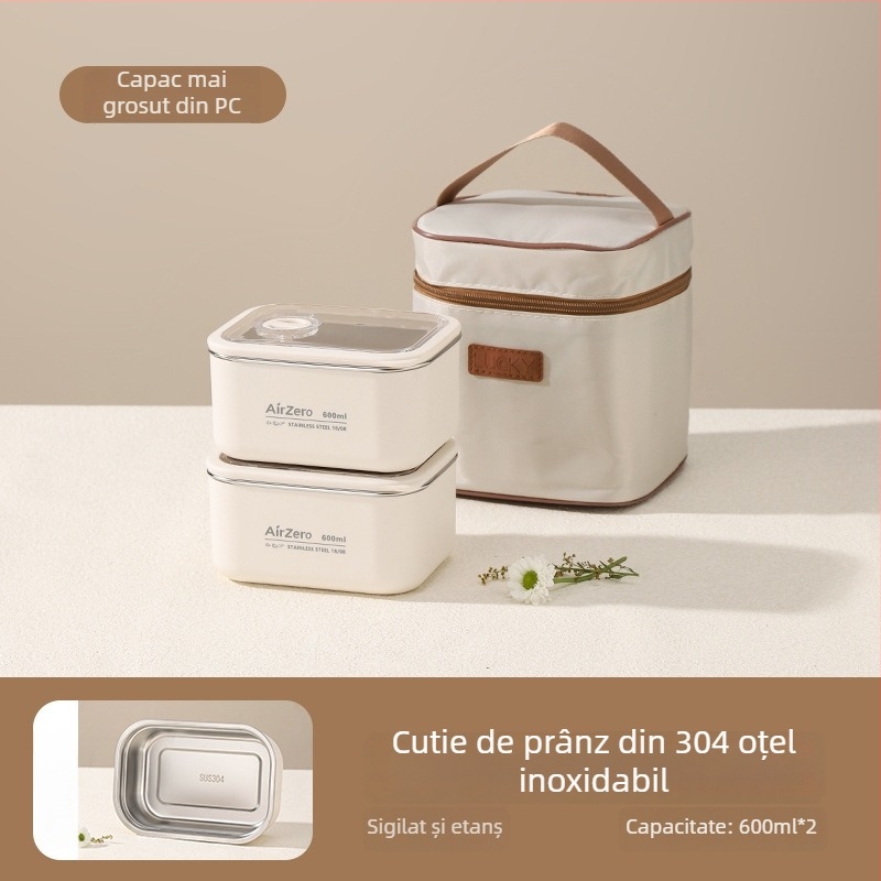 Cutie prânz din oțel inoxidabil 304, pătrată, menține prospețimea, compatibilă cu cuptorul cu microunde, pentru birou și școală