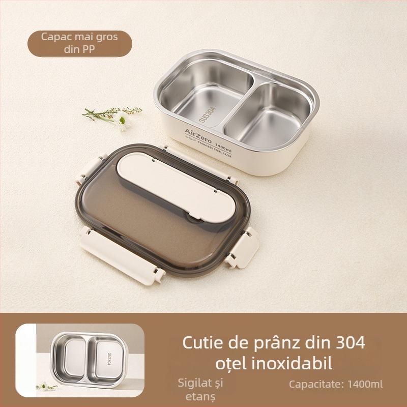 Cutie prânz din oțel inoxidabil 304, pătrată, menține prospețimea, compatibilă cu cuptorul cu microunde, pentru birou și școală