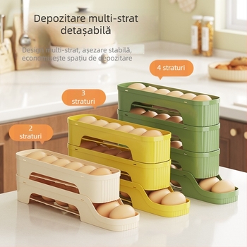 Cutie de depozitare pentru ouă cu glisare pentru ușa laterală a frigiderului, plastic alimentar, organizator de depozitare cu drenaj