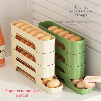 Cutie de depozitare pentru ouă cu glisare pentru ușa laterală a frigiderului, plastic alimentar, organizator de depozitare cu drenaj