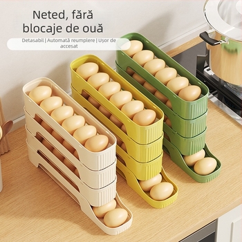 Cutie de depozitare pentru ouă cu glisare pentru ușa laterală a frigiderului, plastic alimentar, organizator de depozitare cu drenaj